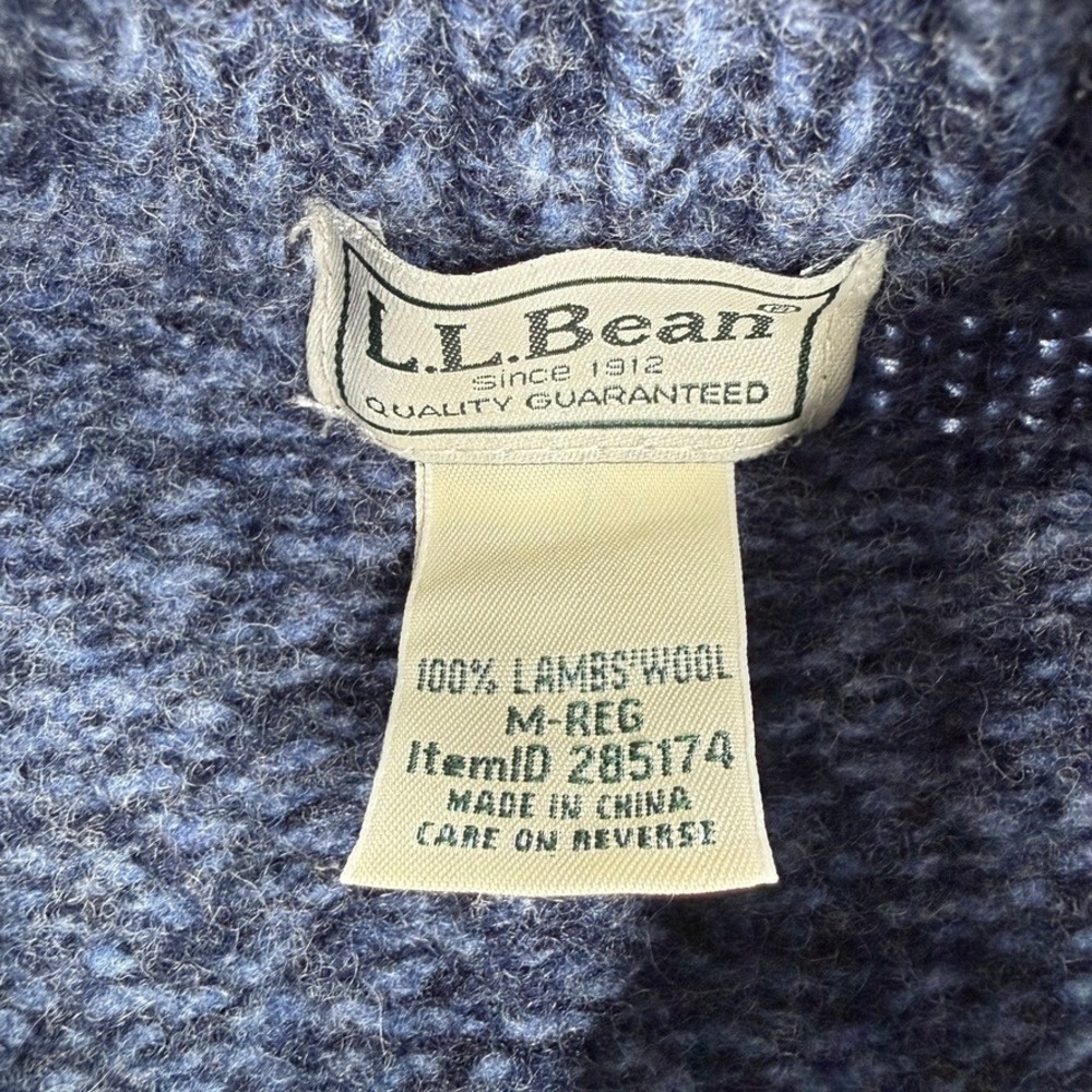 LL Bean Sweater Mens Medium Blue Marled Lambswool Henley Mock Neck 285174 - Picture 7 of 9